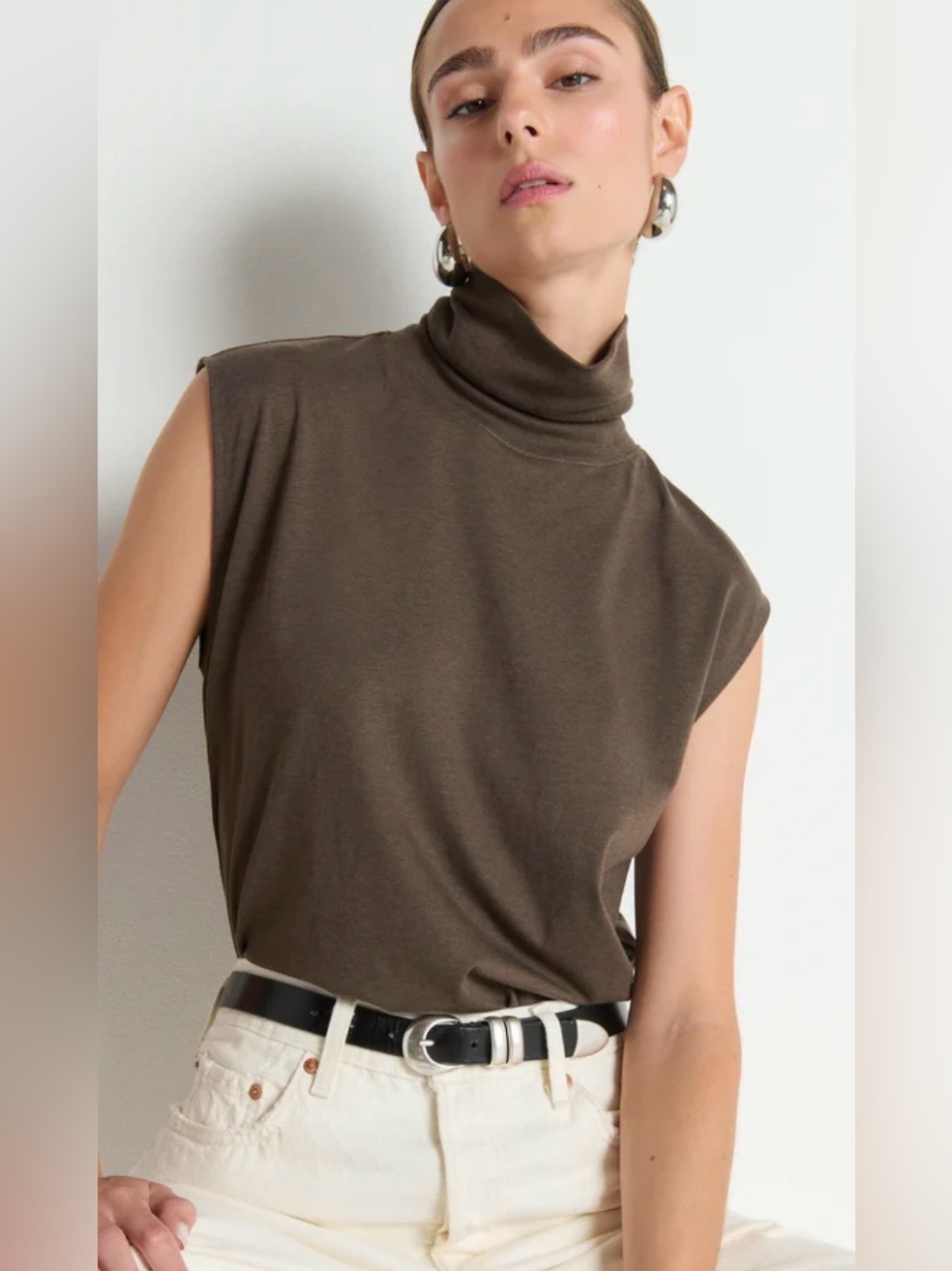 Nation Los Angeles Fableturtleneck Tank, Size Xs In Espresso